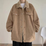 New American Fleece-lined Men Padded Jackets Luxury Harajuku Long Sleeve Streetwear Winter Trendy Chic Turn-down Collar Coats