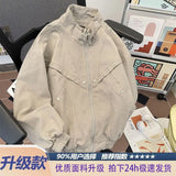 American Cityboy Jacket Wash Canvas Deconstructed Stand Collar Coat Design Sense Top Spring Autumn Korean Trend Bomber Jacket