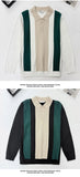 New British Business Men Polo Neck Sweater Light Luxury Commuter Patchwork Knit Long Sleeve Tops Smart Casual Premium Knitwear