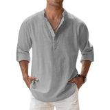 Spring Autumn Fashion Solid Harajuku T-shirts Men All Match Loose Blusa Casual Cotton Linen Long Sleeve Pullover Male Clothes
