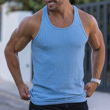 Summer New Men's Vest Knitted Vertical Stripes Fitness Sports Leisure Slim Vest I-Shaped Sleeveless Top Free Shipping