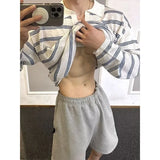 New Japanese Striped Male Polo Shirt Trendy Loose V Neck Knitted Long Sleeve T-shirt Casual Lazy Sports Fitness Basic Tops M-3XL