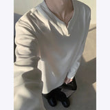 Autumn Long Sleeved T-shirt Men Fashion V-neck Pullover T Shirt Men Streetwear Korean Loose Pullover T Shirt Mens Top M-3XL