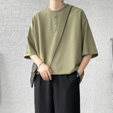 Men Summer Buttons Decor T shirt Hip Hop Streetwear Fashion T-Shirts Oversized Top Tees Mens Casual O-Neck Half Sleeve T Shirt