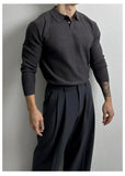 New Korean Fashion Men Polo Sweater Light Luxury Knitted Solid Color Long Sleeve Pullover Premium Quality Skin-friendly Knitwear