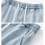 Men Casual Denim Shorts Male Comfortable Elastic Waist Straight Leg New Soft Short Pants Light Blue Loose Baggy Wide Leg Jeans