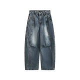 Hip hop personality trend men and women straight leg washed jeans American couple loose retro curved knife casual pants y2k