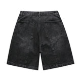 Hip Hop Denim Shorts Men Streetwear Vintage Patch Jeans Short Oversized Harajuku Embroidery Black Baggy Knee Length Pants Male