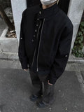 American Retro Multi-button Stand Collar Design Jacket Men Korean Hip Hop Coat High Street Hip-hop Solid Color Classic Jacket