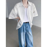 Summer Short Sleeved Shirt Men Fashion Society Mens Black Formal Dress Shirt Korean Loose Casual Shirt Mens White Shirts