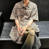 Mens Shirt Ethnic Geometric Totem Casual Shirt Summer Street Trend Retro Niche Hawaiian Short-Sleeve Top Men'S Clothing