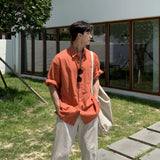 Summer Thin Shirts Mens Solid Color Short Sleeve Loose Handsome Fashion Casual Streetwear All-match Men's Clothing Green/White