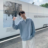 Korean style spring and autumn men and women trendy street collar pullover sweater for couples loose retro street casual simple