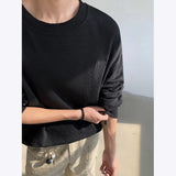 Spring Cotton Long Sleeved T-shirt Men Black White Casual T Shirt Men Streetwear Korean Loose Round Neck T Shirt Mens Top M-3XL