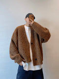 Autumn Winter American Retro Loose Heavy Mixed Color Short Wide Thick Thread Knitted Cardigan Sweater Jacket Men Women Sweaters