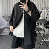 Told Tale Oversized Men's Shirts Black/White Harajuku Men Seven Sleeves Casual Shirt Tops Summer Daily Streetwear Man Blouse