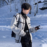 Korean Style Men's Knitting Top Round Collar Single Breasted Contrast Color Loose Male Sweater Personalized Cardigan