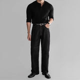 New American Fashion Men Henry Collar T-shirt Light Luxury Solid Color Long Sleeve Tops Leisure Light Business Basic Shirt M-3XL
