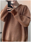 New Japanese Trendy Men Sweater High Street Patchwork Knitted O Neck Long Sleeve Pullover Casual Loose Premium Quality Knitwear