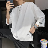 Summer Short Sleeved T-shirt Men Oversized Black White Casual T Shirt Men Streetwear Hip-hop Loose Ice Silk T Shirt Mens Top