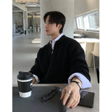 Lapel Sweater Men Warm Zipper Knitted Pullover Sweater Men Streetwear Korean Loose Long Sleeved Sweater Mens Jumper Clothes