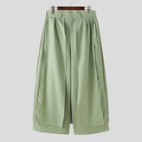 Men Irregular Pants Solid Color Button Joggers Loose Wide Leg Trousers Men Streetwear Fashion Casual Skirts Pants