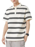High Street Summer Men and Women Trendy Personalized Stripe Polo Short Sleeve Couple Loose Retro Harajuku Casual T-shirt Top y2k