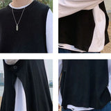 Solid Color Sweater Vest Men O-neck Loose Side-slit Button Oversize  Casual Knitwear Korean Style Students All-match Jumper