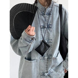 Chinese Style Denim Jacket Spring Autumn Denim Jacket Gradient Washed Japanese Casual Large Pocket New Chinese Tang Style Jacket