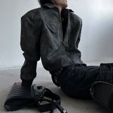 Mens Autumn Winter American Street Retro Distressed Suede Jacket Gender-Neutral Short Loose Casual Trend Biker Jacket Unisex