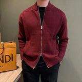 Japanese Stand Collar Men Cardigan Jacket Light Luxury Trendy Knitted Zip-up Long Sleeve Sweater Coat Premium Quality Knitwear