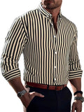 Streetwear Vintage Striped Shirt For Mens Long Sleeve Button-up Turn-down Collar Shirts Men Clothes Spring Casual Cardigan Tops