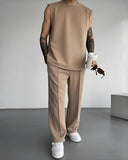 New summer sleeveless sports suit 2025 men's casual solid color trousers men's clothing vest two-piece set,