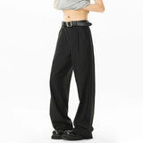 Solid Color Men Suit Pants Korean Style Pleated Design Straight Business Casual Wide Leg Loose Male Trousers Simple