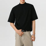 Summer Cotton Short Sleeved T-shirt Men Black White Casual T Shirt Men Streetwear Korean Stand Up Collar T Shirt Mens Top 4XL