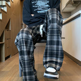 Autumn Classic Men's Plaid Pants Fashion Casual Long Straight Trousers Drawstring Wide Leg Check Pant