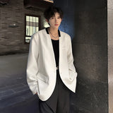 Black/White Men Blazer Collarless Contrast Color Streetwear One Button Long Sleeve Fashion Men Casual Suit Jacket 3XL-M