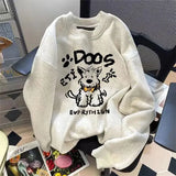 American autumn and winter men and women trendy personalized printed round neck pullover for couples loose retro Harajuku casual