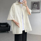 White/Black Men Shirt Texture Lapel Short Sleeve Korean Casual Shirts High Quality Streetwear Summer Leisure Men Clothing