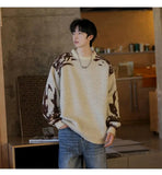 Korean street style men and women trendy personality contrasting color round neck sweater couple winter loose casual knitted top