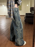 Spring New Star Design Jeans Women Fashion Vintage All-match Wide Leg Pants Women Loose Hip-hop Woman Trousers