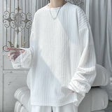 Spring Long Sleeved T-shirt Men White Casual T Shirt Men Streetwear Korean Loose Pleated T Shirt Mens Top Large Size M-5XL