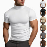 Cross-border Amazon summer solid color short-sleeved fashion bottoming shirt men's tight turtleneck T-shirt