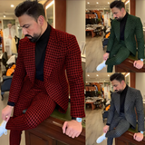 Houndstooth Men's Slim Fit Suit 2-piece Set Winter Wool Blazer Pants Wedding Groom Tuxedo Men's Workwear Outfit