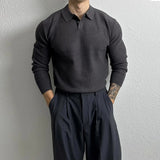 New Korean Fashion Men Polo Sweater Light Luxury Knitted Solid Color Long Sleeve Pullover Premium Quality Skin-friendly Knitwear