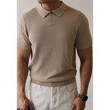 New Men's Clothing Light Luxury Business Polo Shirt Casual Slim-fit Knitted Solid Color Short Sleeve T-shirt High Quality Tops