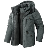 Lamb Warm Men's Parkas Jacket Hooded Winter Men's Clothing Fleece Hooded Cotton Thickened Multi Pocket Casual Mid Length Coat