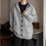 Winter Men's Hooded Cardigan Japanese Retro Loose Button-down Knitted Sweater Coats Premium Quality Long Sleeve Pocket Hoodies