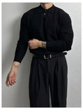 New Korean Fashion Men Polo Sweater Light Luxury Knitted Solid Color Long Sleeve Pullover Premium Quality Skin-friendly Knitwear