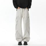 Black Casual Pants Men Retro Pocket Cargo Pants Men Japanese Streetwear Hip-hop Loose Straight Pants Mens Vintage Trousers